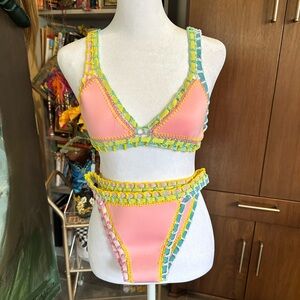 Colorful Crochet Trim Bikini NWT